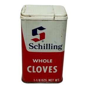 VINTAGE Schilling Whole Cloves Red + White Spice Tin 1-1/8 oz